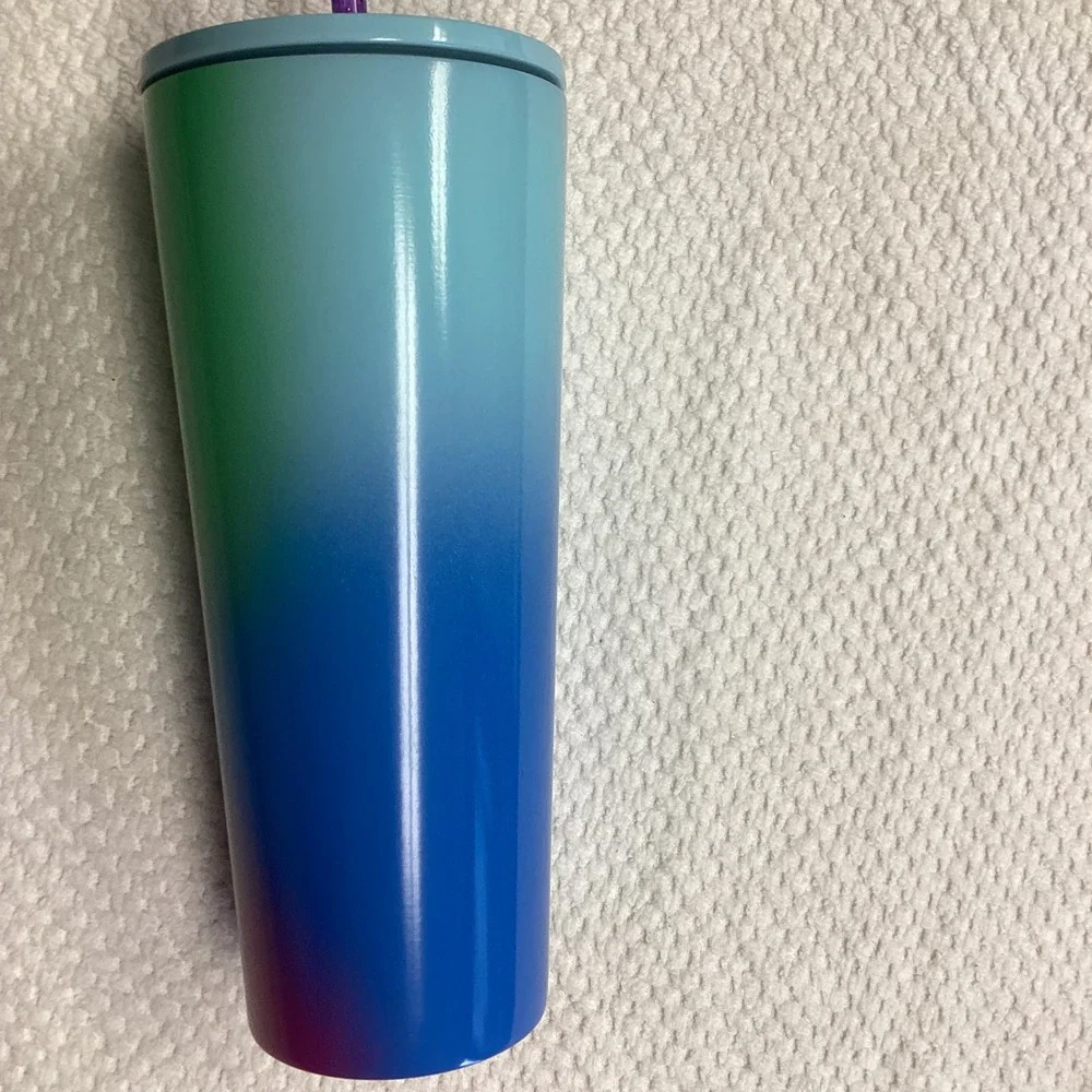 Starbucks 2022‎ Spring Purple Teal Floral Tumbler Double Wall Screw On Lid 24oz